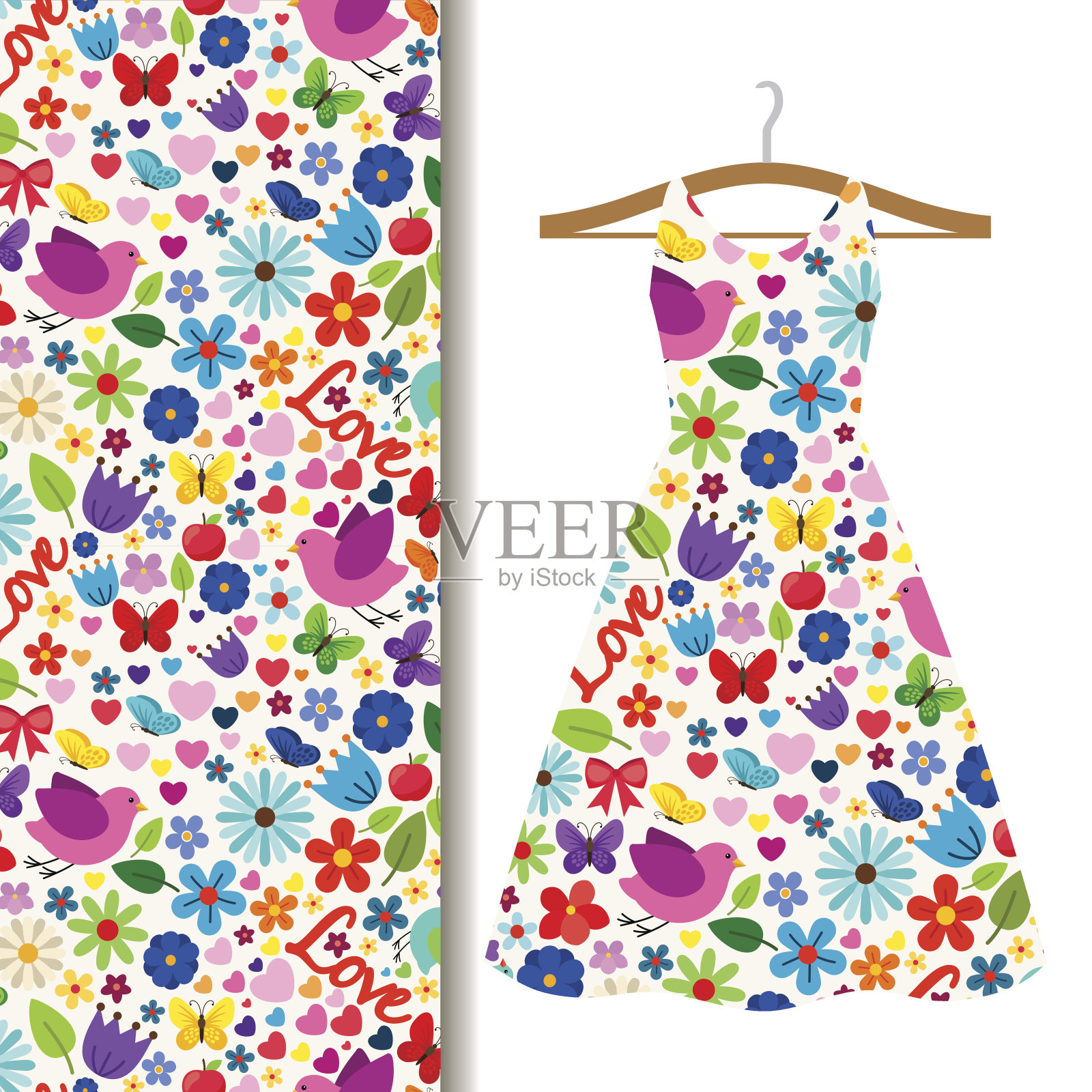 服装面料图案与春季图案插画图片素材