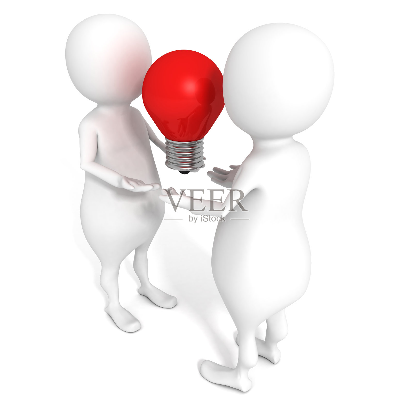 两个3D人的概念红色灯泡照片摄影图片