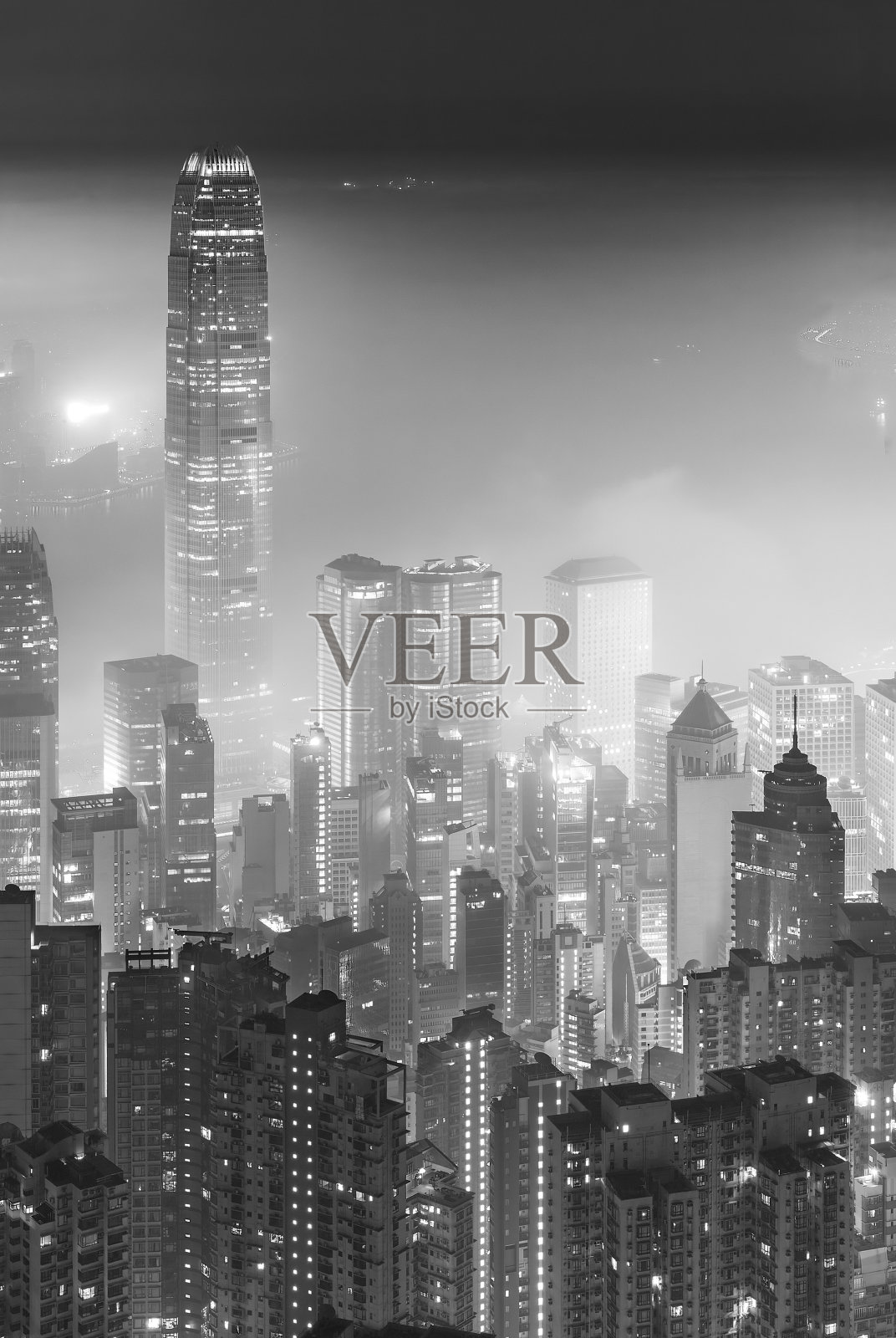 朦胧的香港夜景照片摄影图片