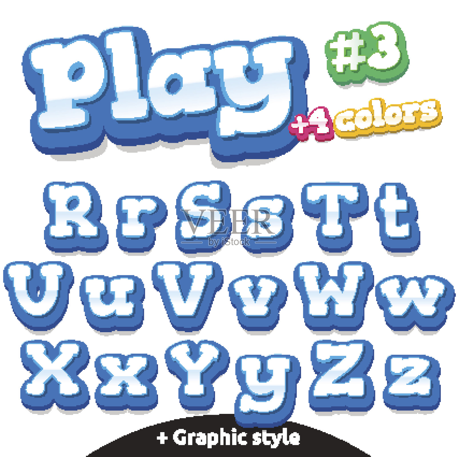 向量有趣的电子游戏字母集。拉丁大写字母和小写字母设计元素图片