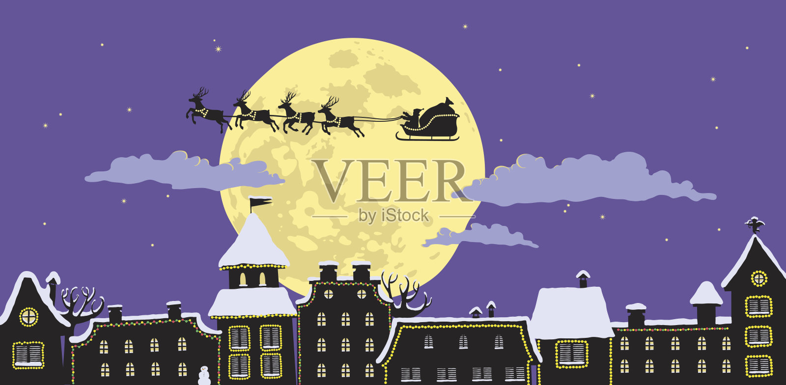 圣诞老人的夜晚插画图片素材