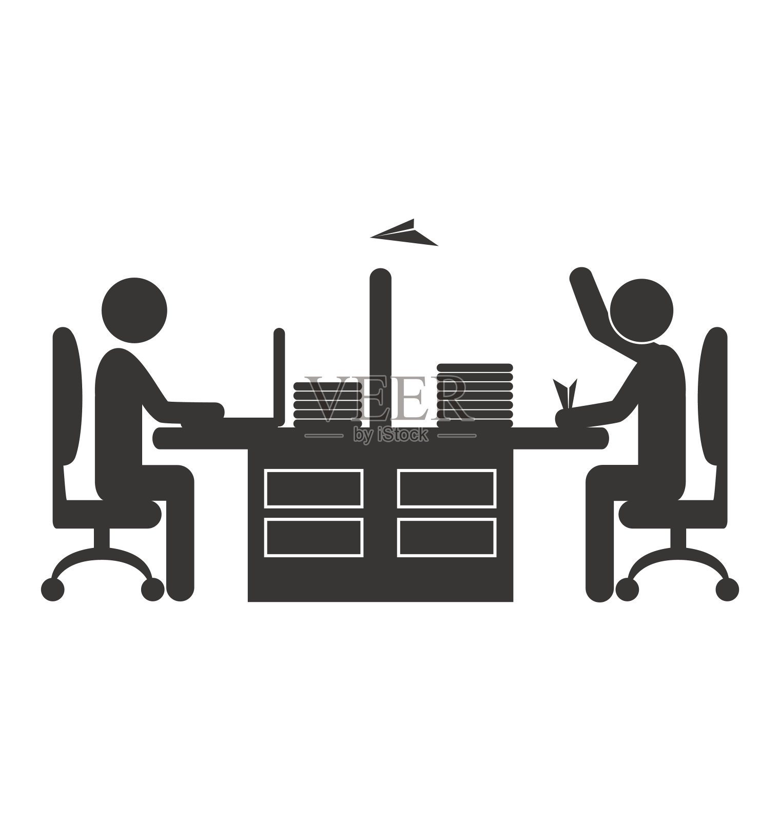 平面办公室图标工作者与纸平面隔离在白色设计元素图片