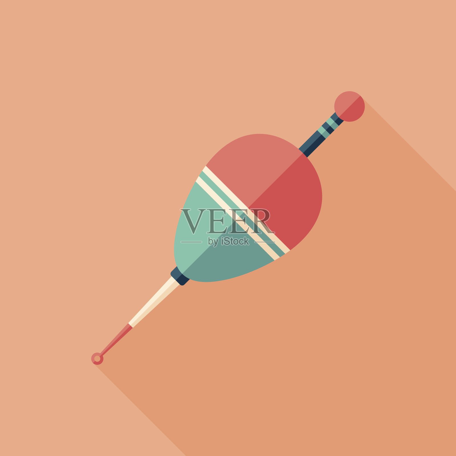 垂钓浮平方形图标与长影子。插画图片素材