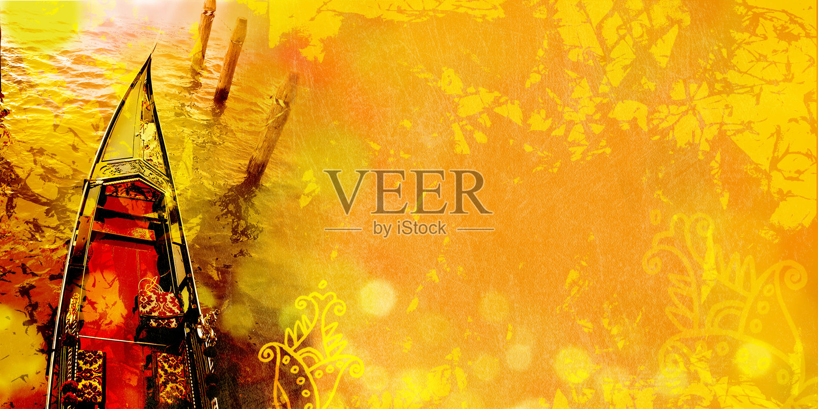 顶视图豪华的贡多拉。威尼斯的背景。照片摄影图片