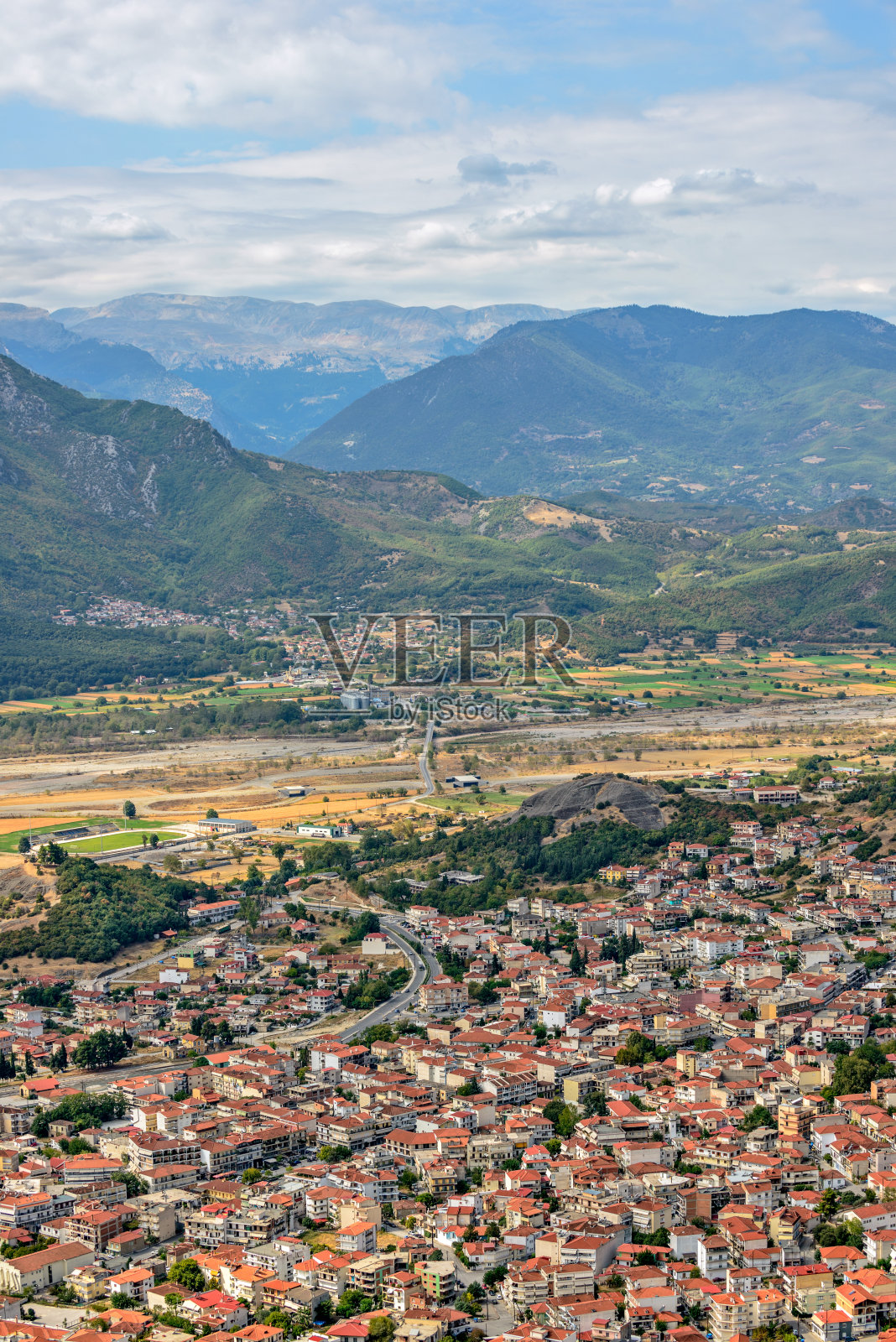 希腊一个小镇的鸟瞰图照片摄影图片