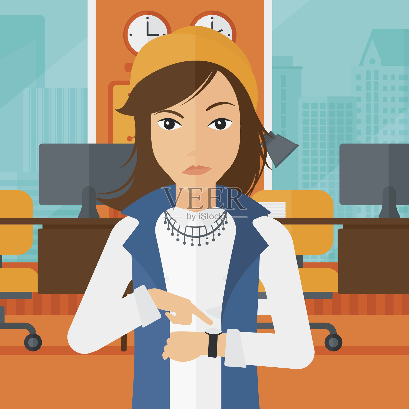 老板生气的指着手表插画图片素材