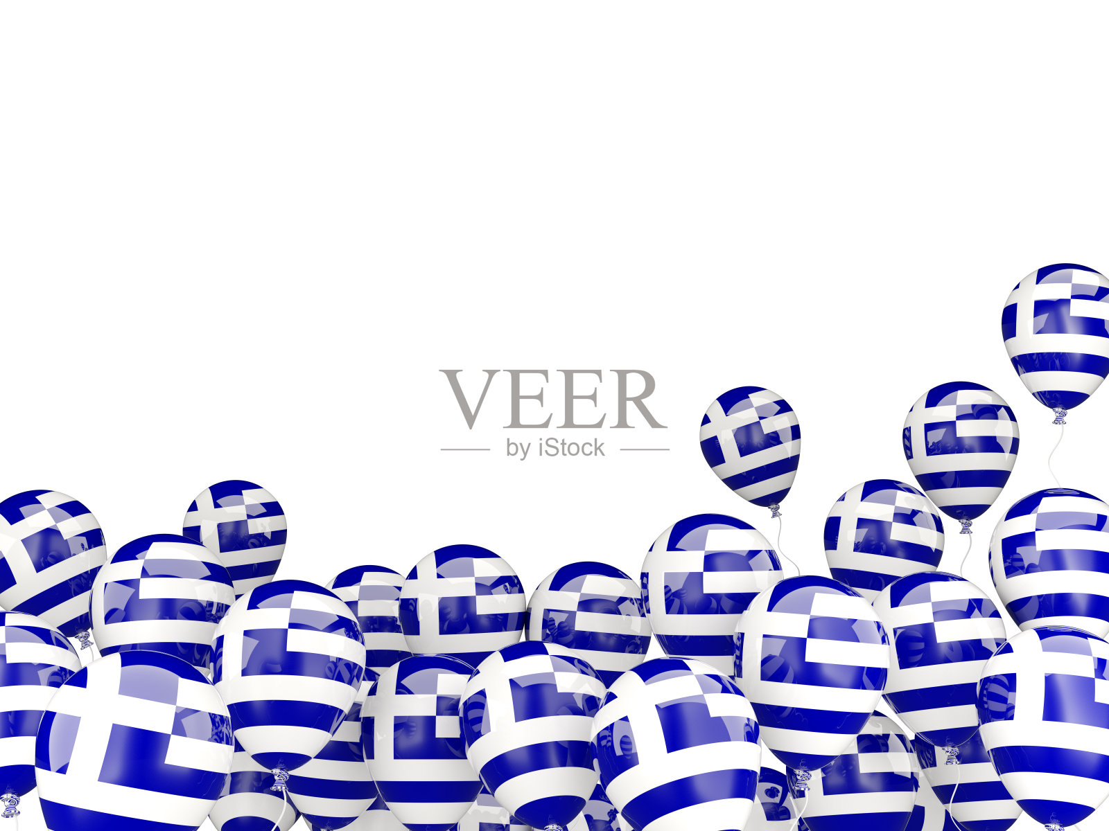 悬挂着希腊国旗的气球照片摄影图片