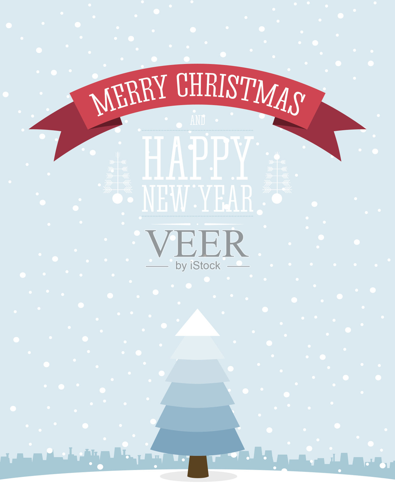 贺卡设计与圣诞树。插画图片素材