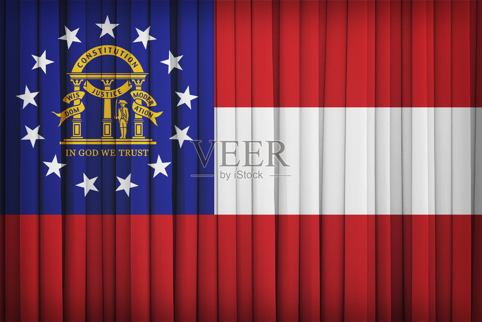 乔治亚旗图案的织物窗帘，复古风格照片摄影图片