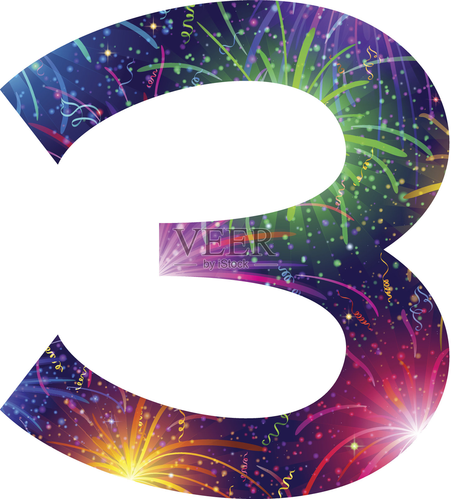 五彩缤纷的烟花数，三支插画图片素材