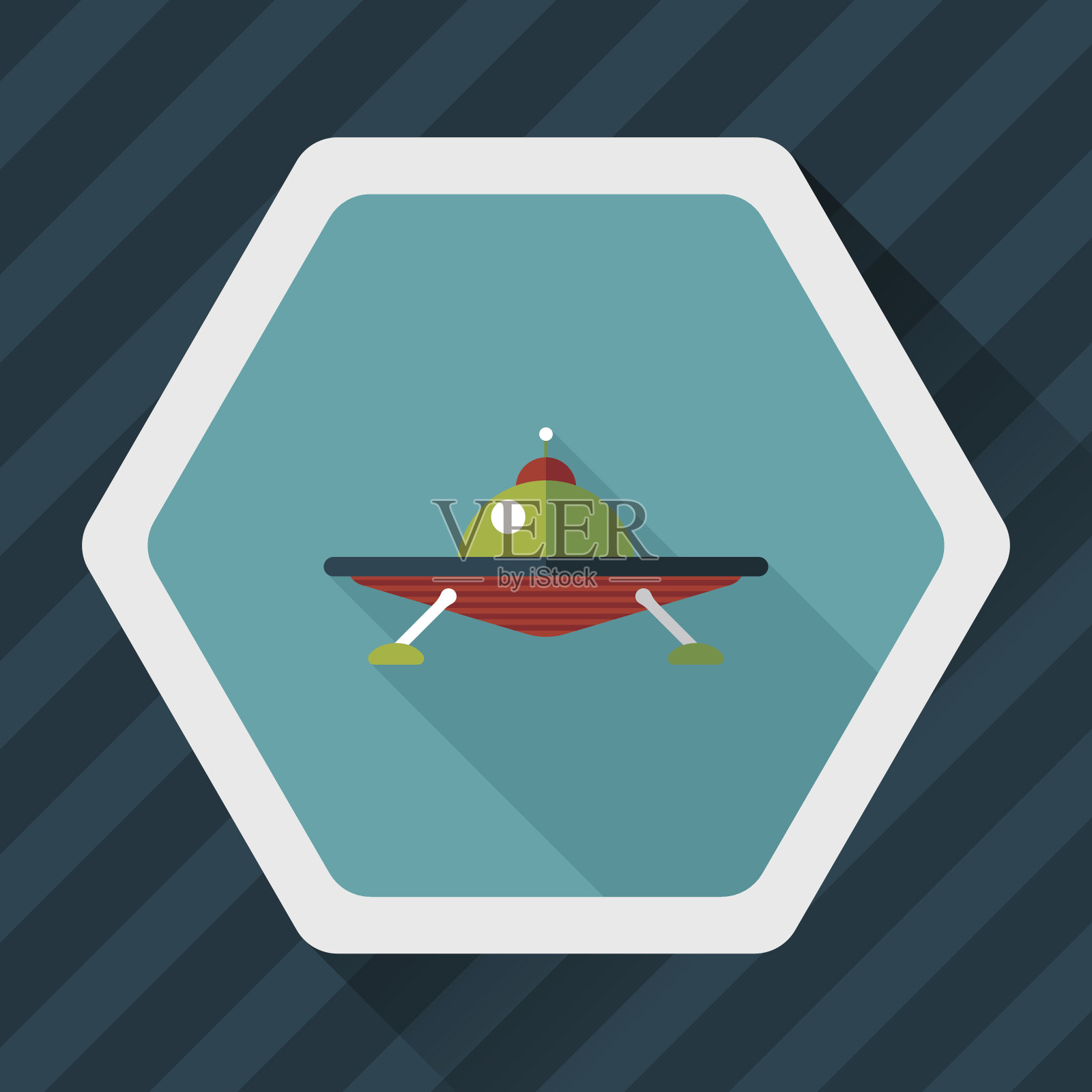 太空不明飞行物平面图标与长阴影，eps10插画图片素材