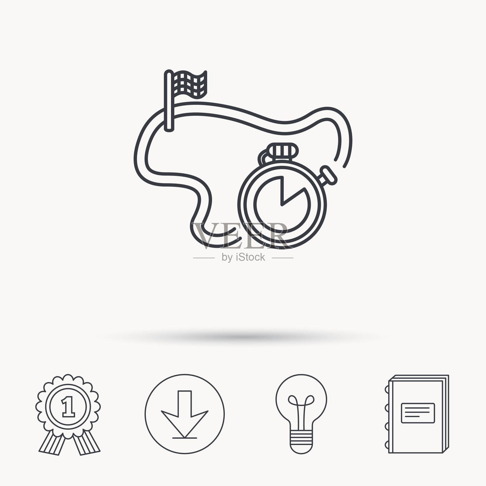 比赛道路图标。带计时器标志的结束标志。图标素材