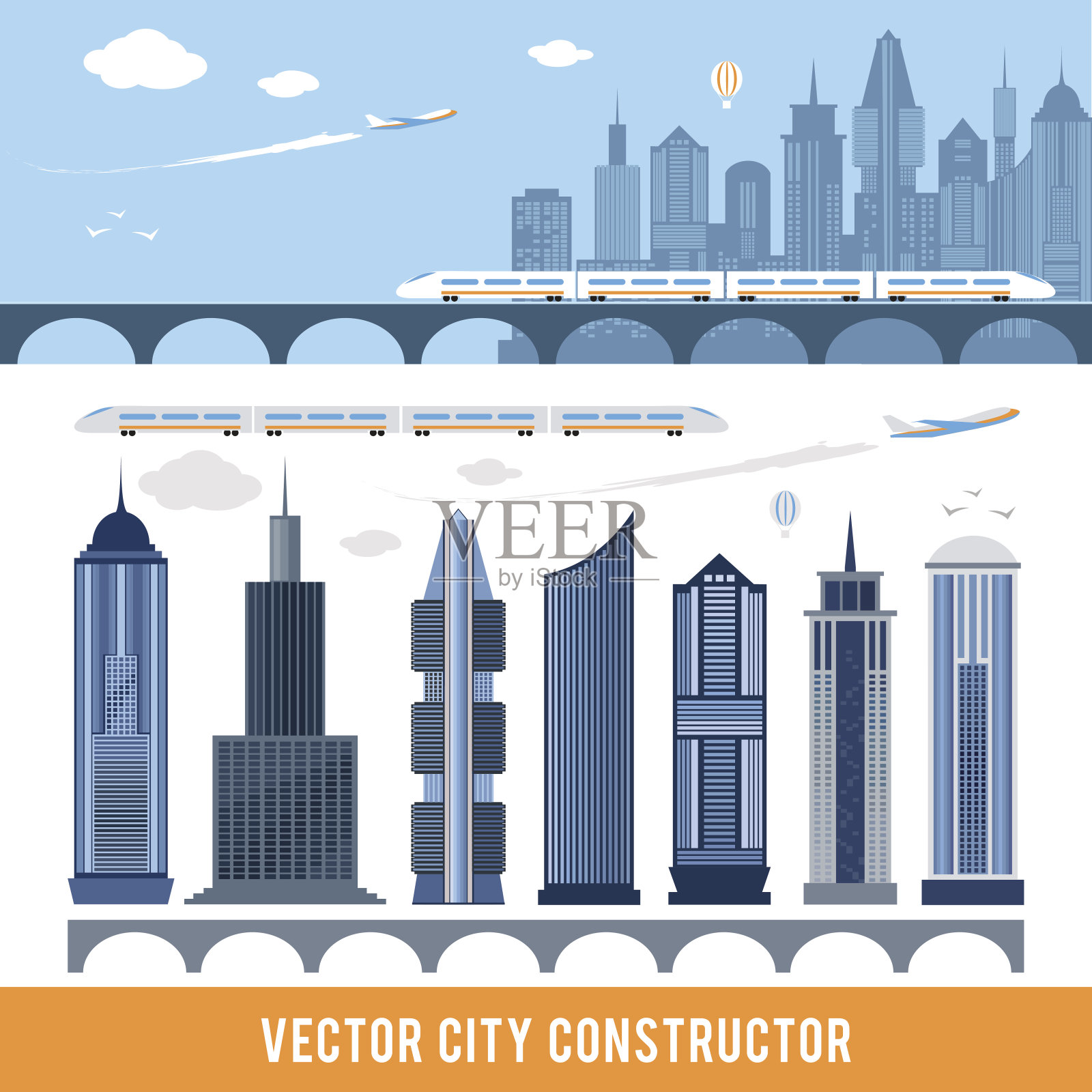 元素建设城市在矢量插画图片素材