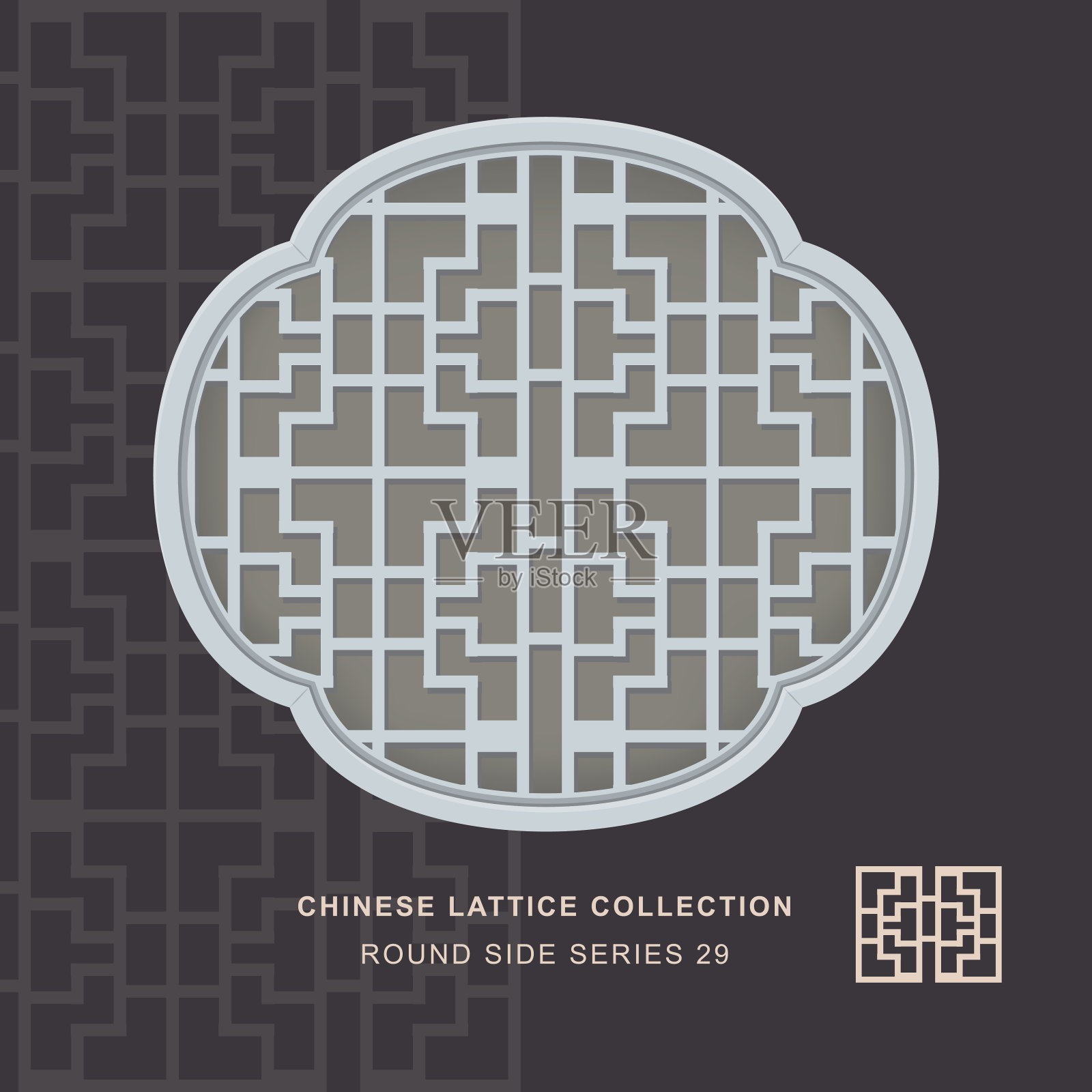 中式窗花圆边框29十字方插画图片素材