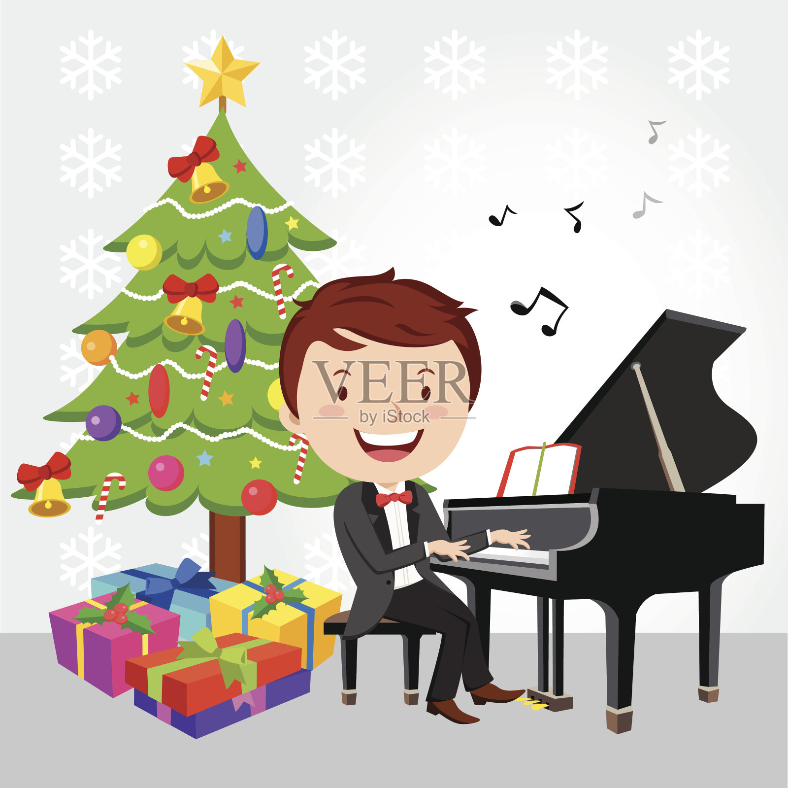 圣诞节的钢琴独奏。插画图片素材