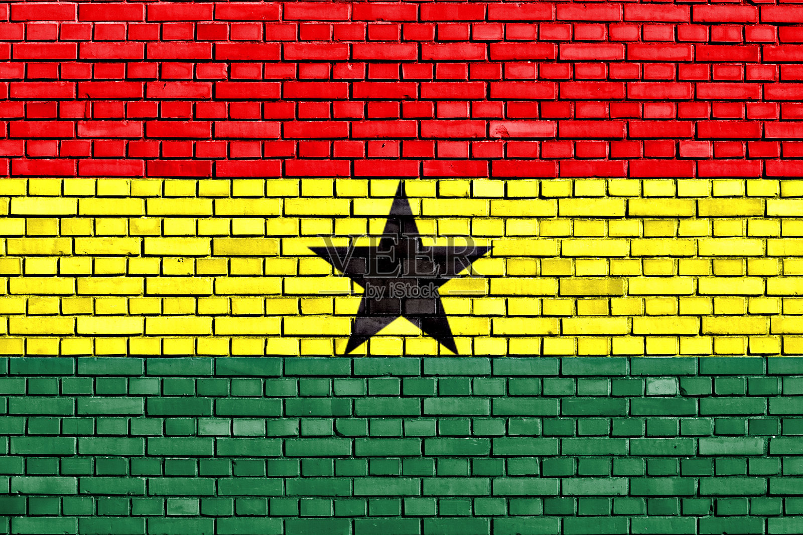 砖墙上画着加纳国旗照片摄影图片