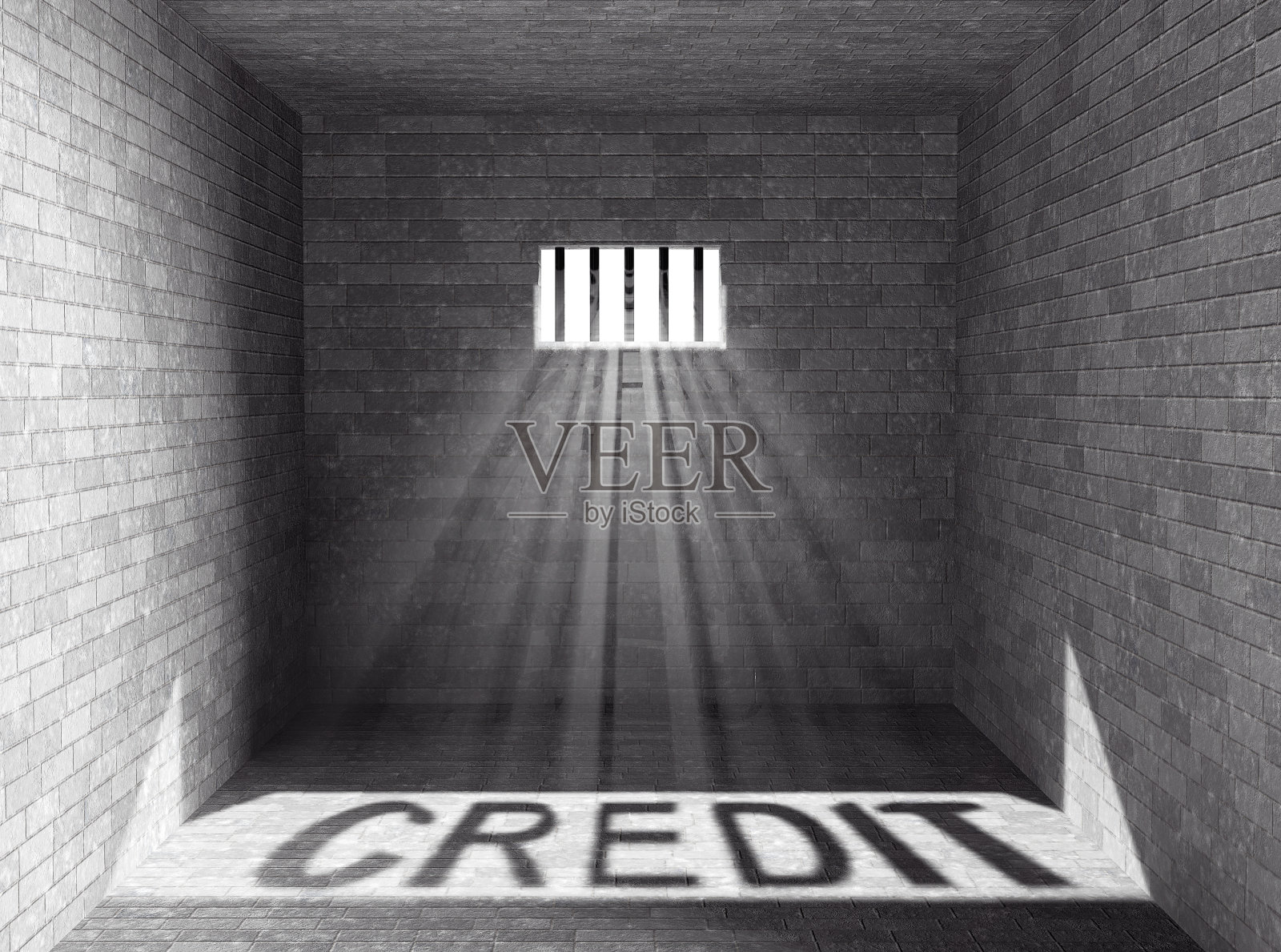 监狱与光和信用阴影，3d渲染照片摄影图片