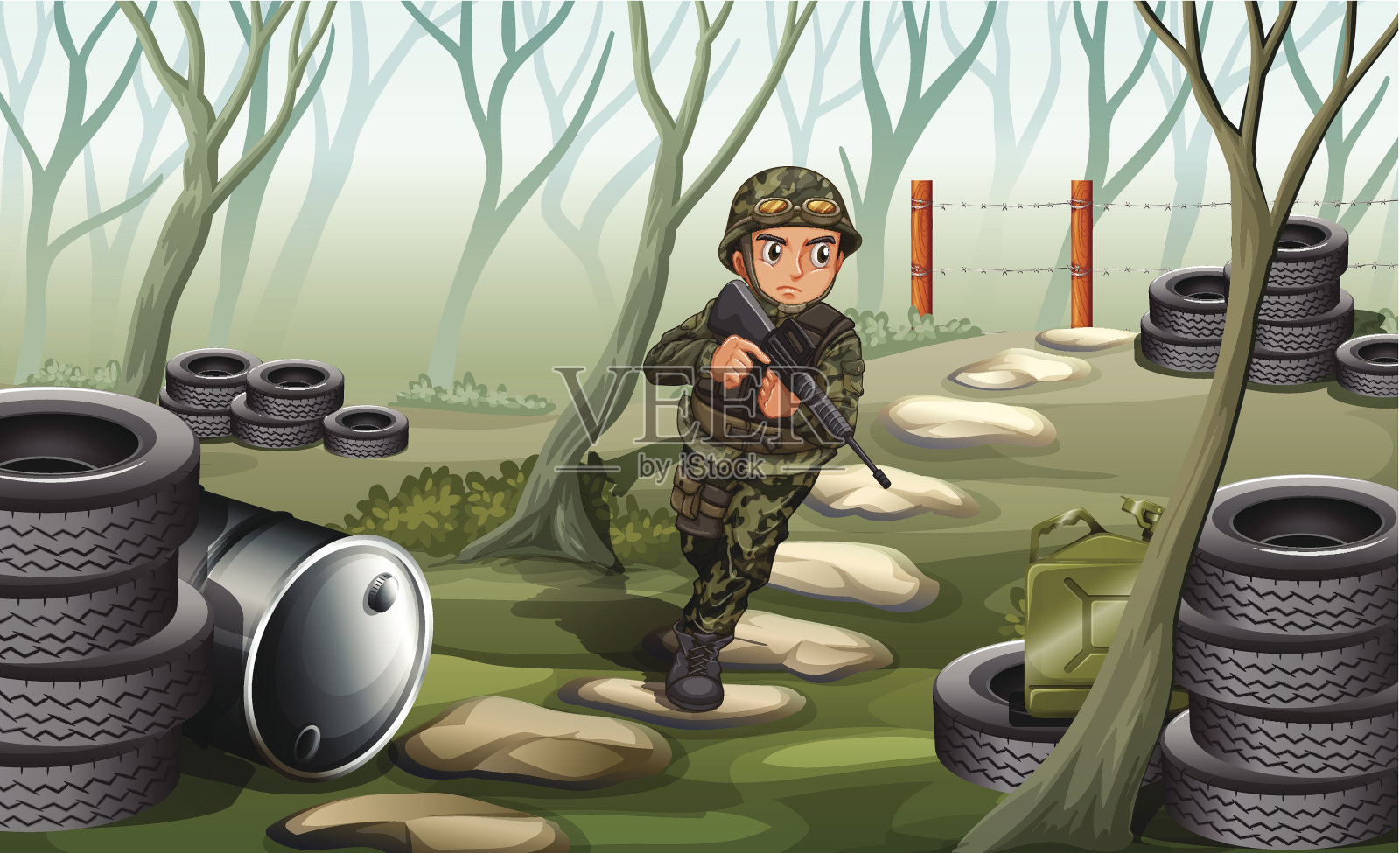 战场上的战士插画图片素材