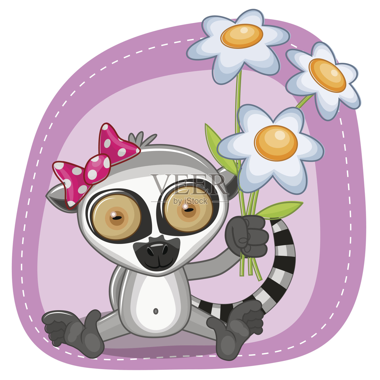 狐猴用鲜花插画图片素材