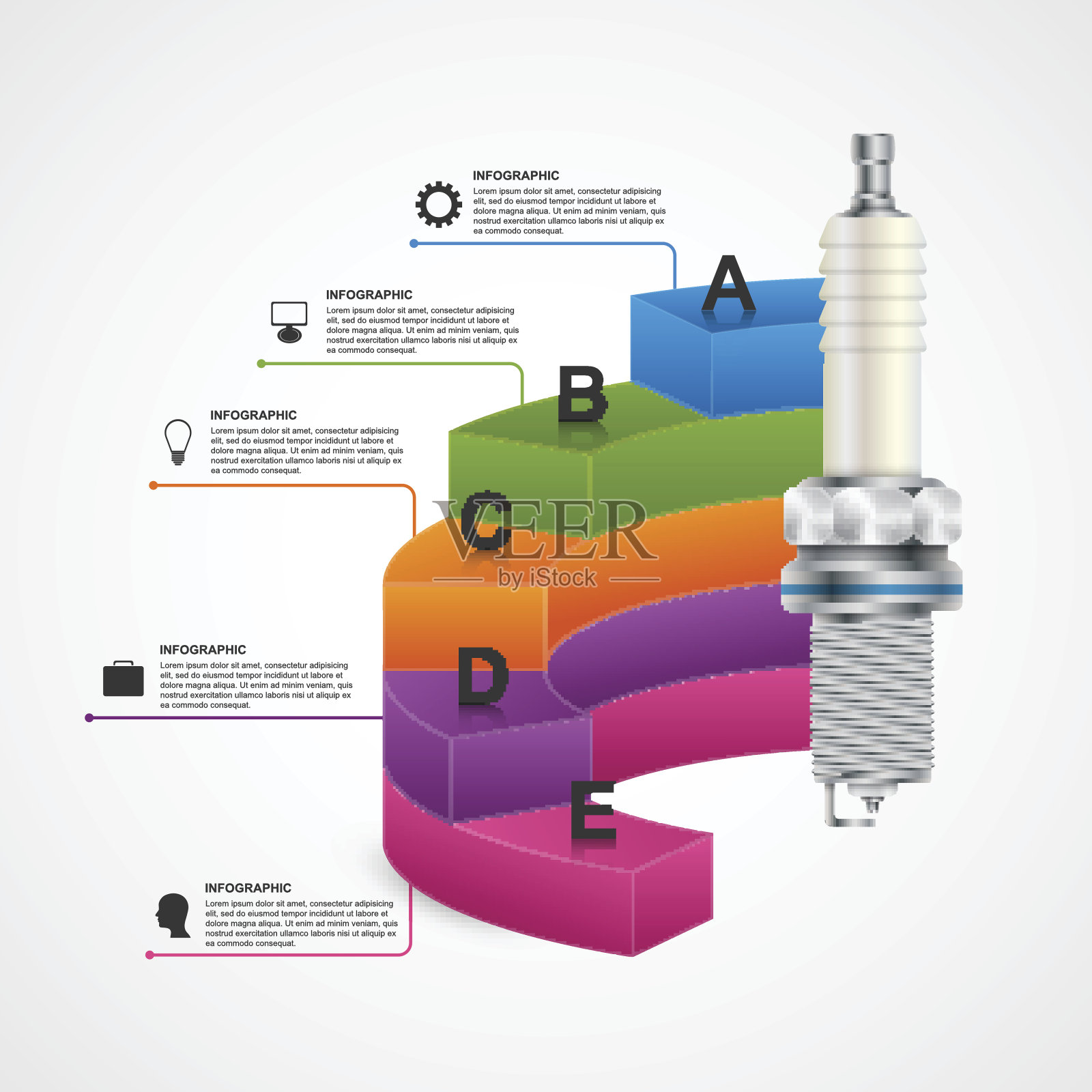 信息图与火花塞演示和小册子。插画图片素材