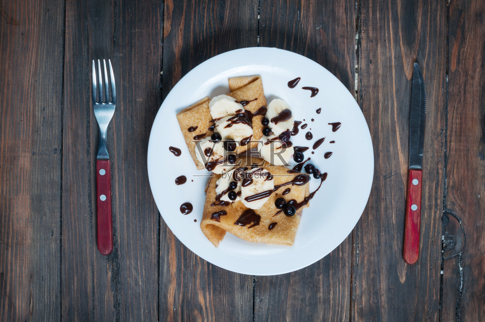 巧克力和香蕉煎饼照片摄影图片
