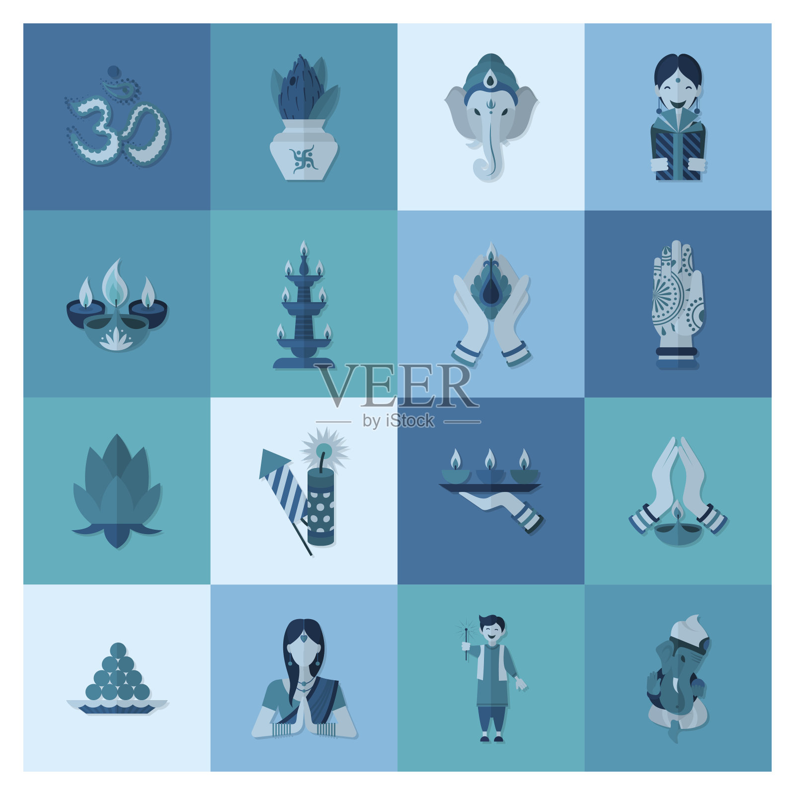 排灯节。印度节日图标插画图片素材