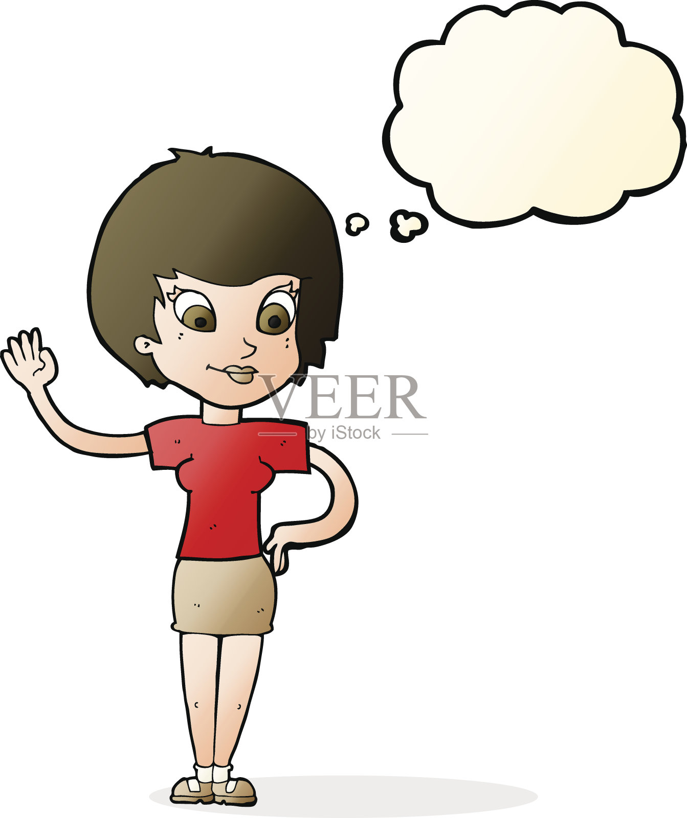 卡通女人挥舞着思想泡泡设计元素图片