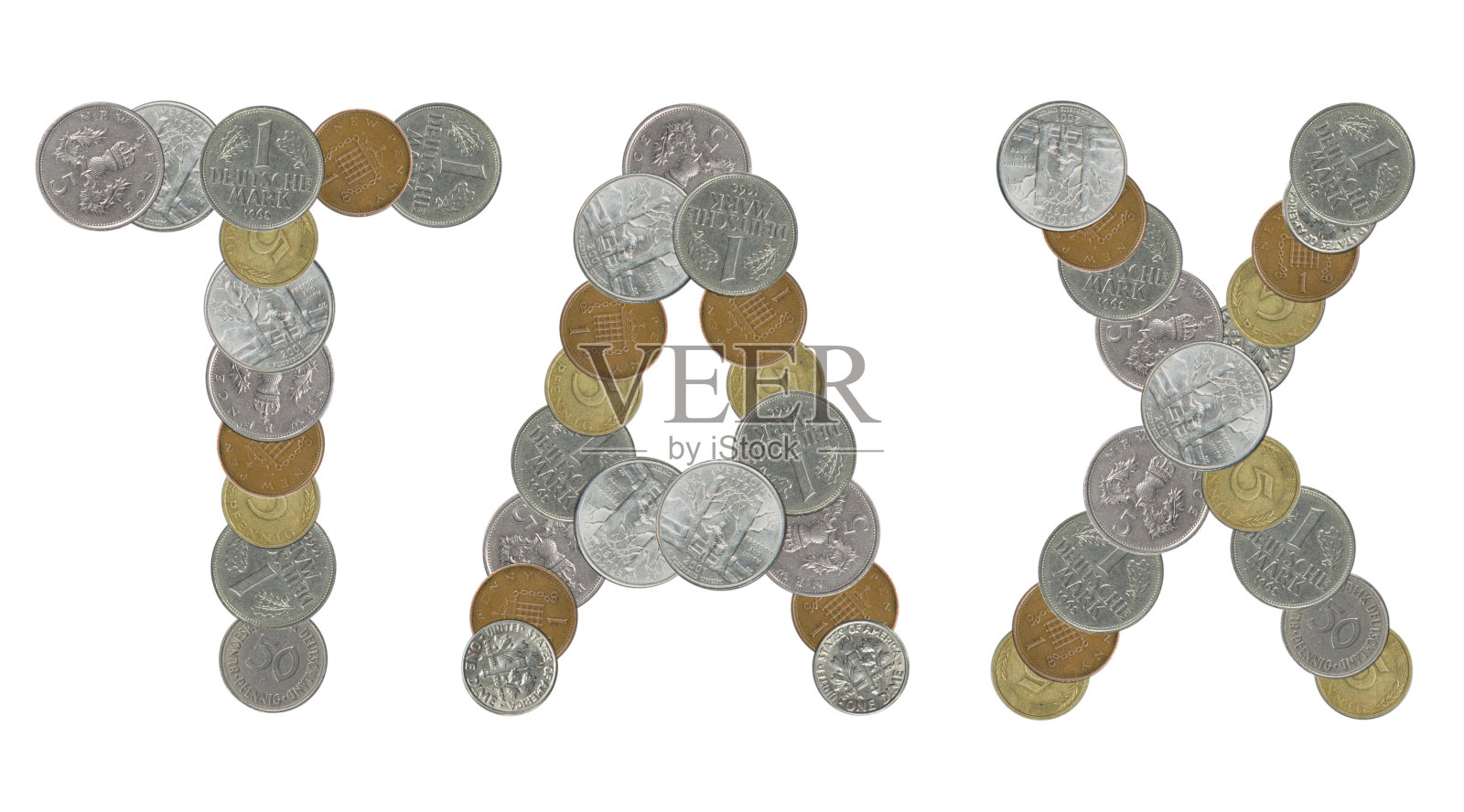 税字与旧硬币照片摄影图片