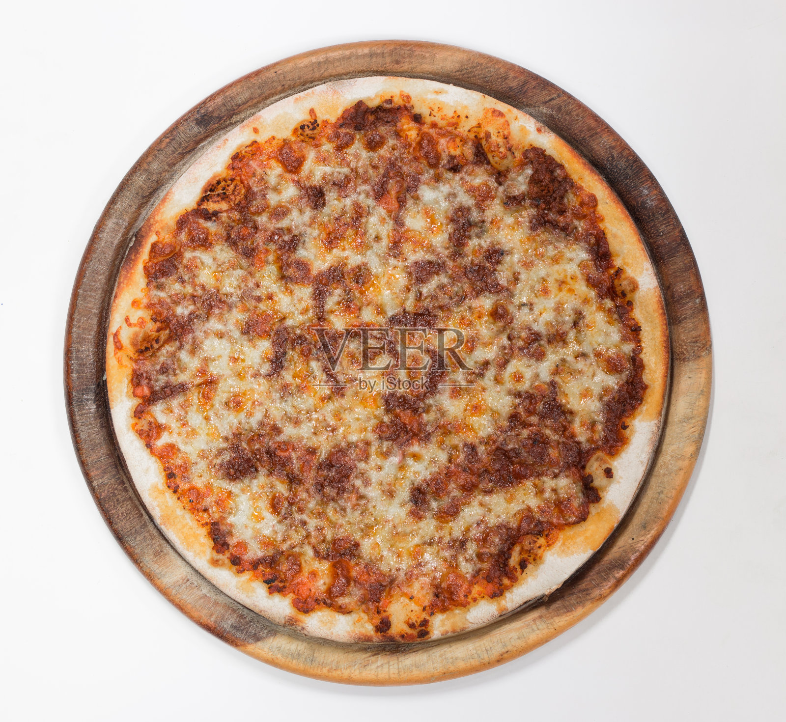 美味的牛肉酱披萨俯视图照片摄影图片