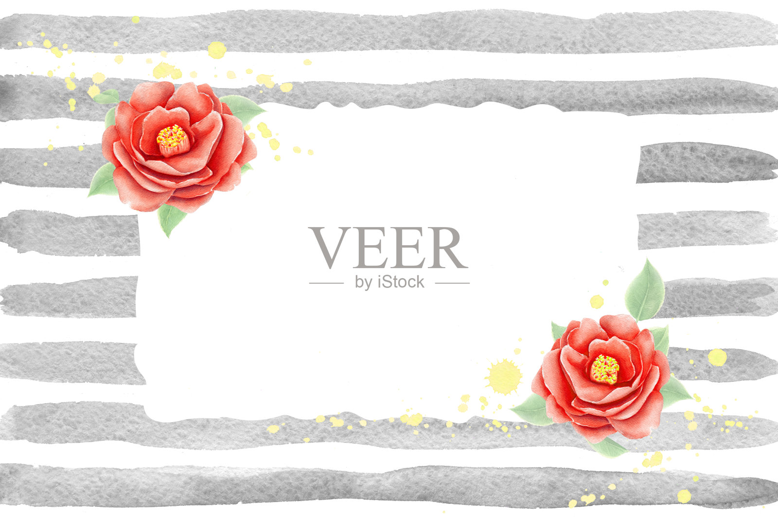 水彩花卉框架上的条纹背景插画图片素材