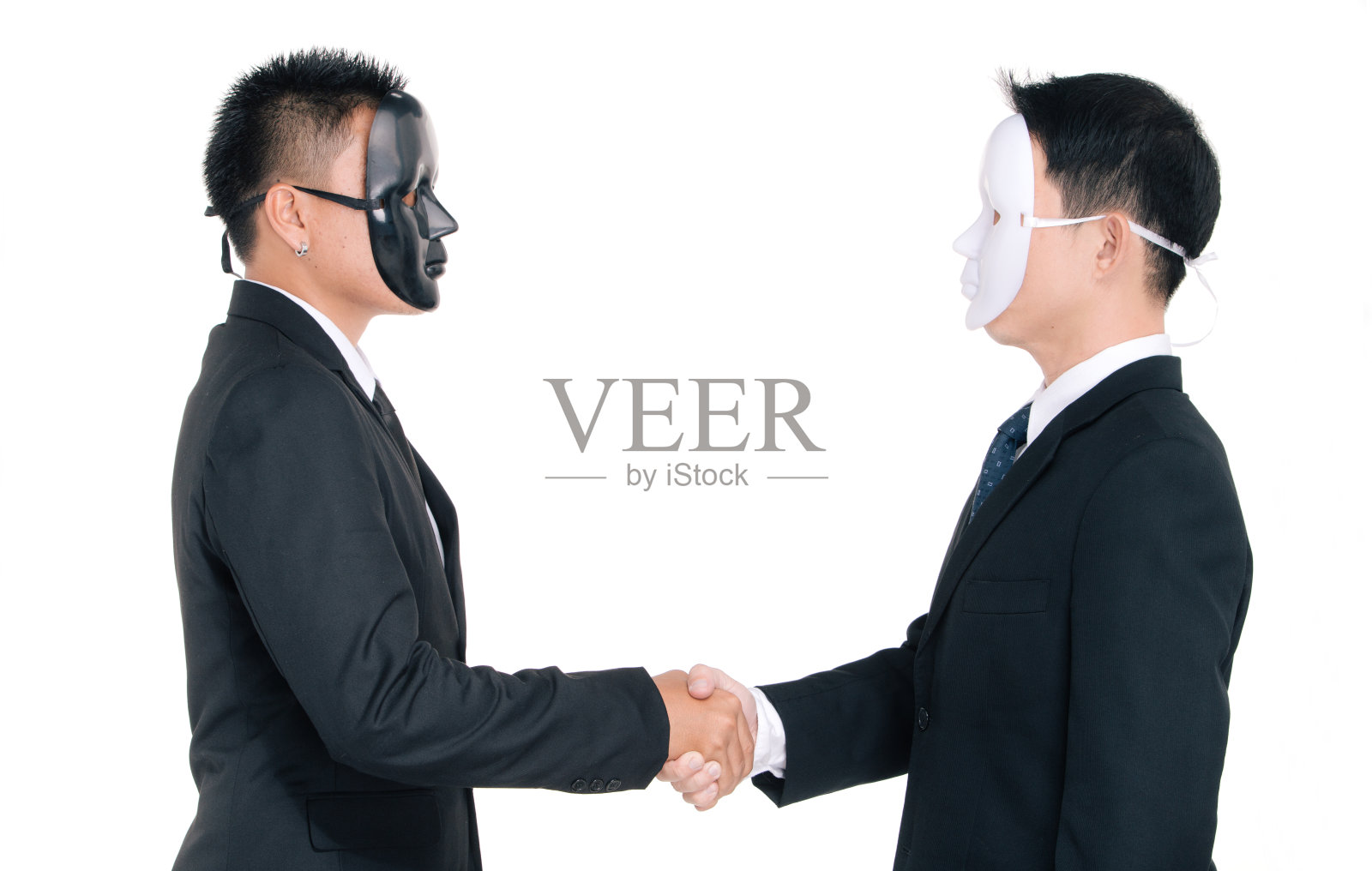 两个商人白面具和黑面具被隔离照片摄影图片