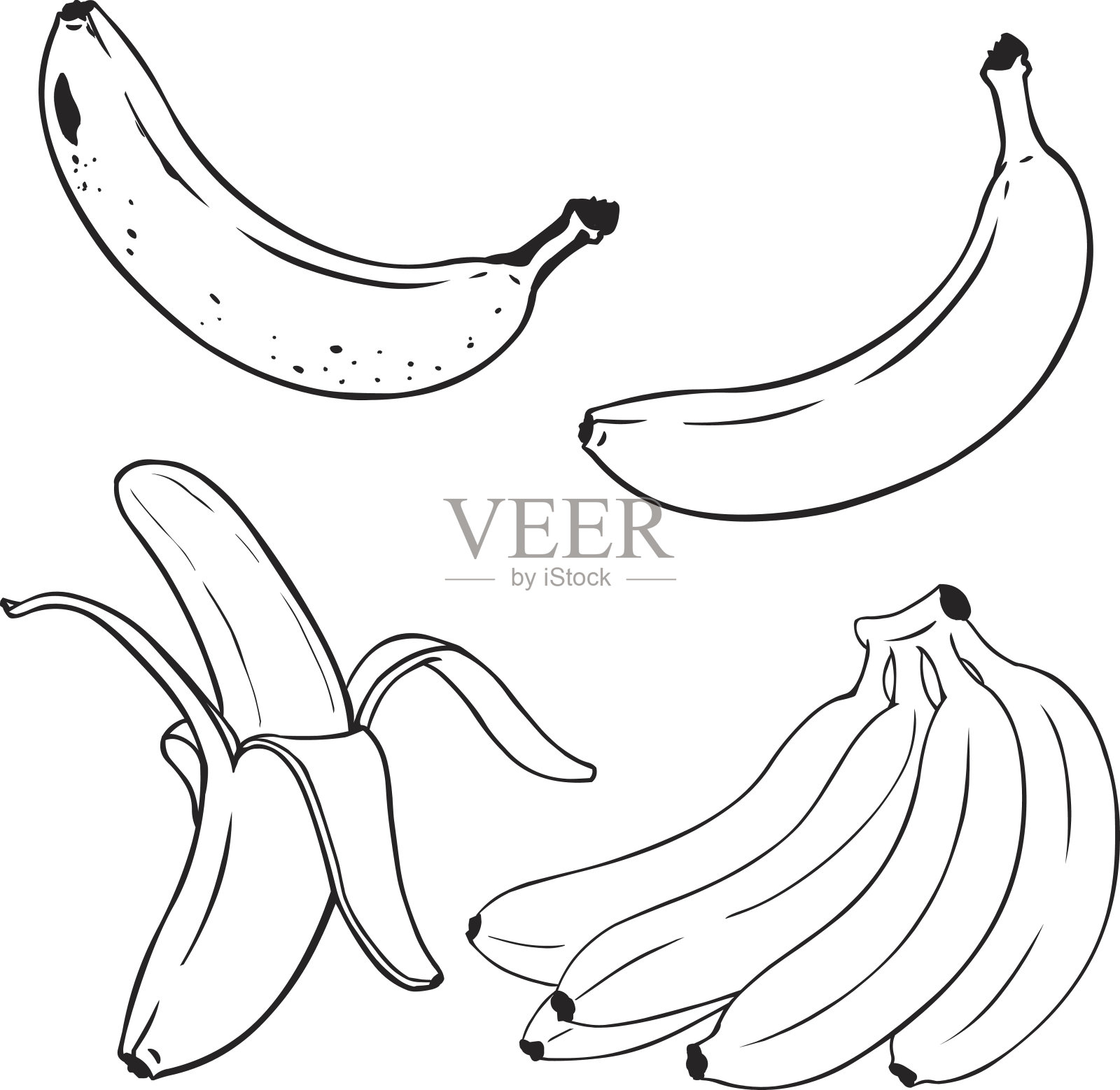 直线艺术黄色香蕉向量集。设计元素图片