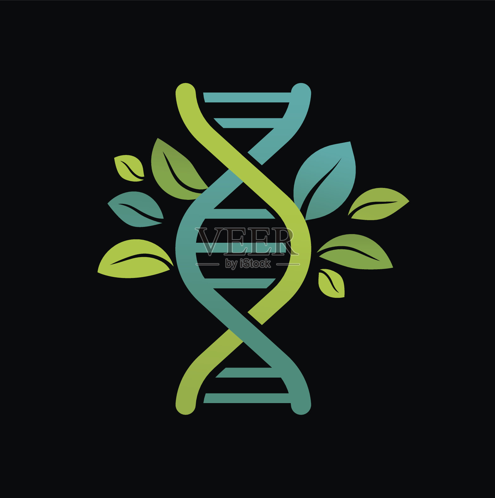 DNA，基因标志树与绿色的叶子设计元素图片