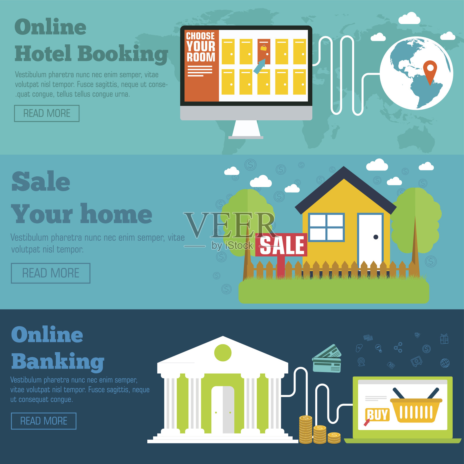 社交商务旅行，网上银行，停车场和售楼广告设计模板素材