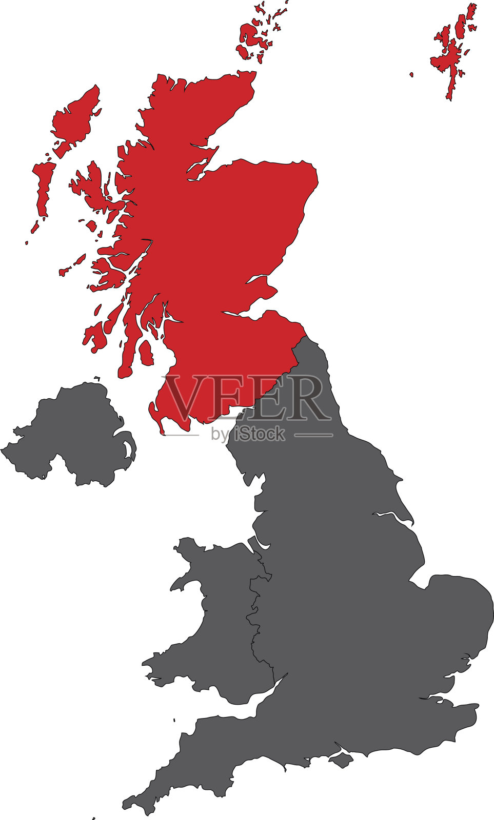 苏格兰红色地图上灰色的英国地图矢量插画图片素材