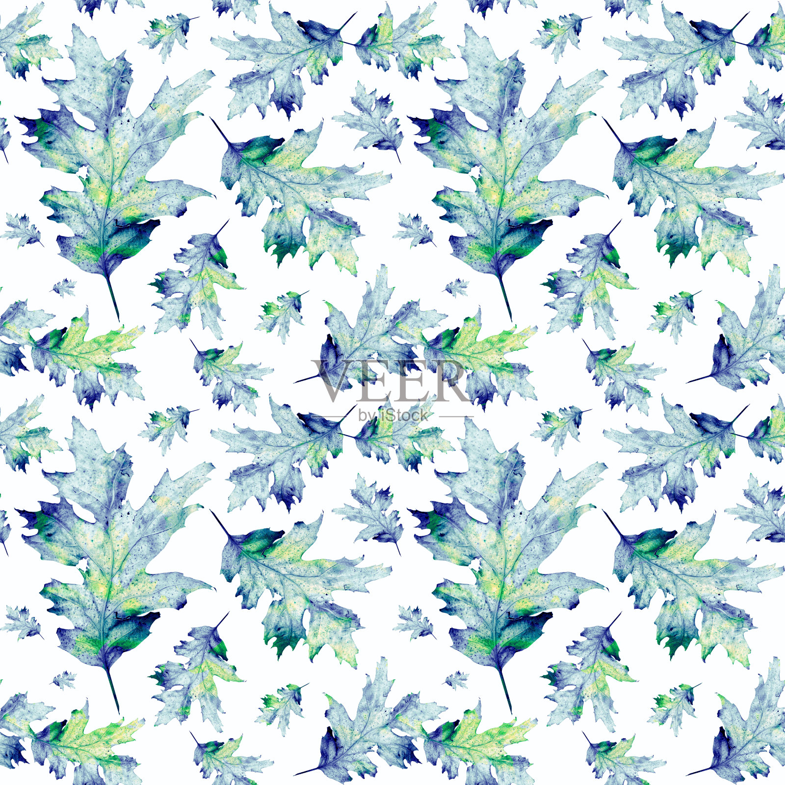 无缝纹理与彩色水彩枫叶。插画图片素材