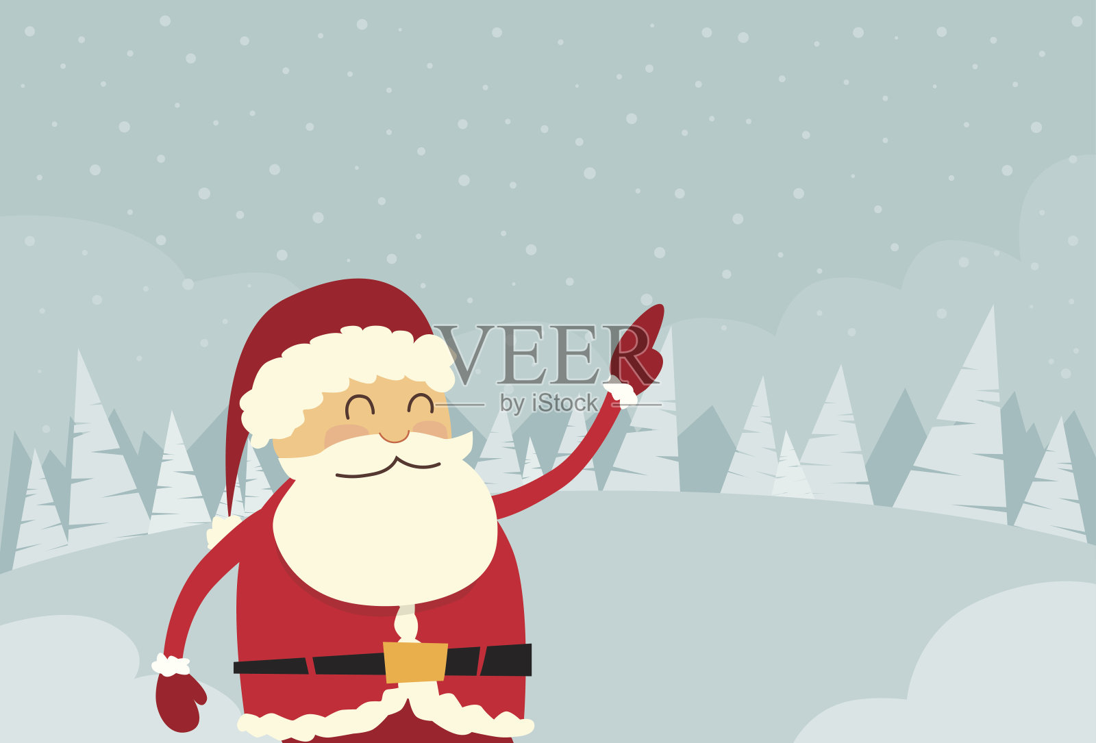 圣诞老人点手指复制空间冬季雪林圣诞插画图片素材