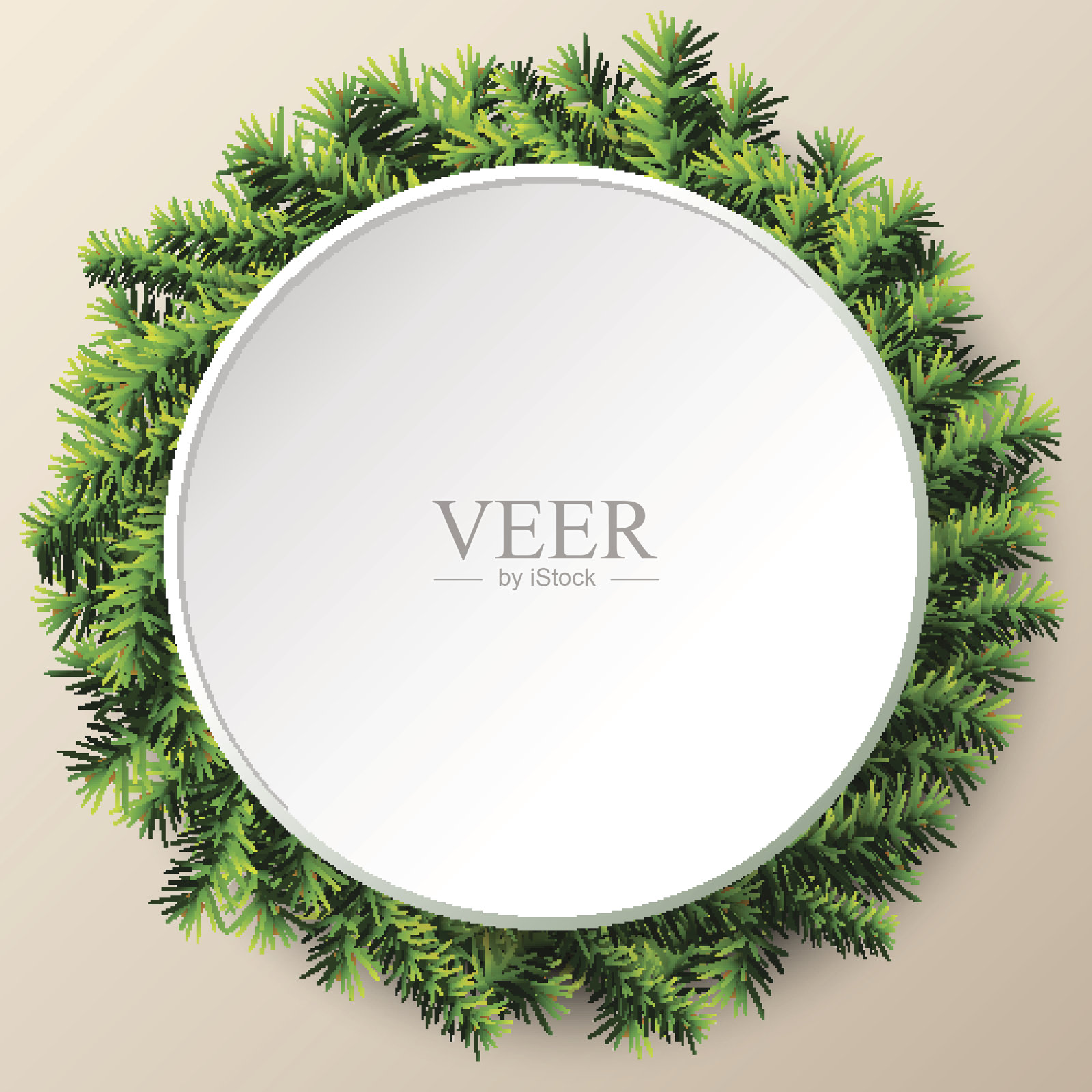 空的圆形圣诞树树枝框架设计元素图片