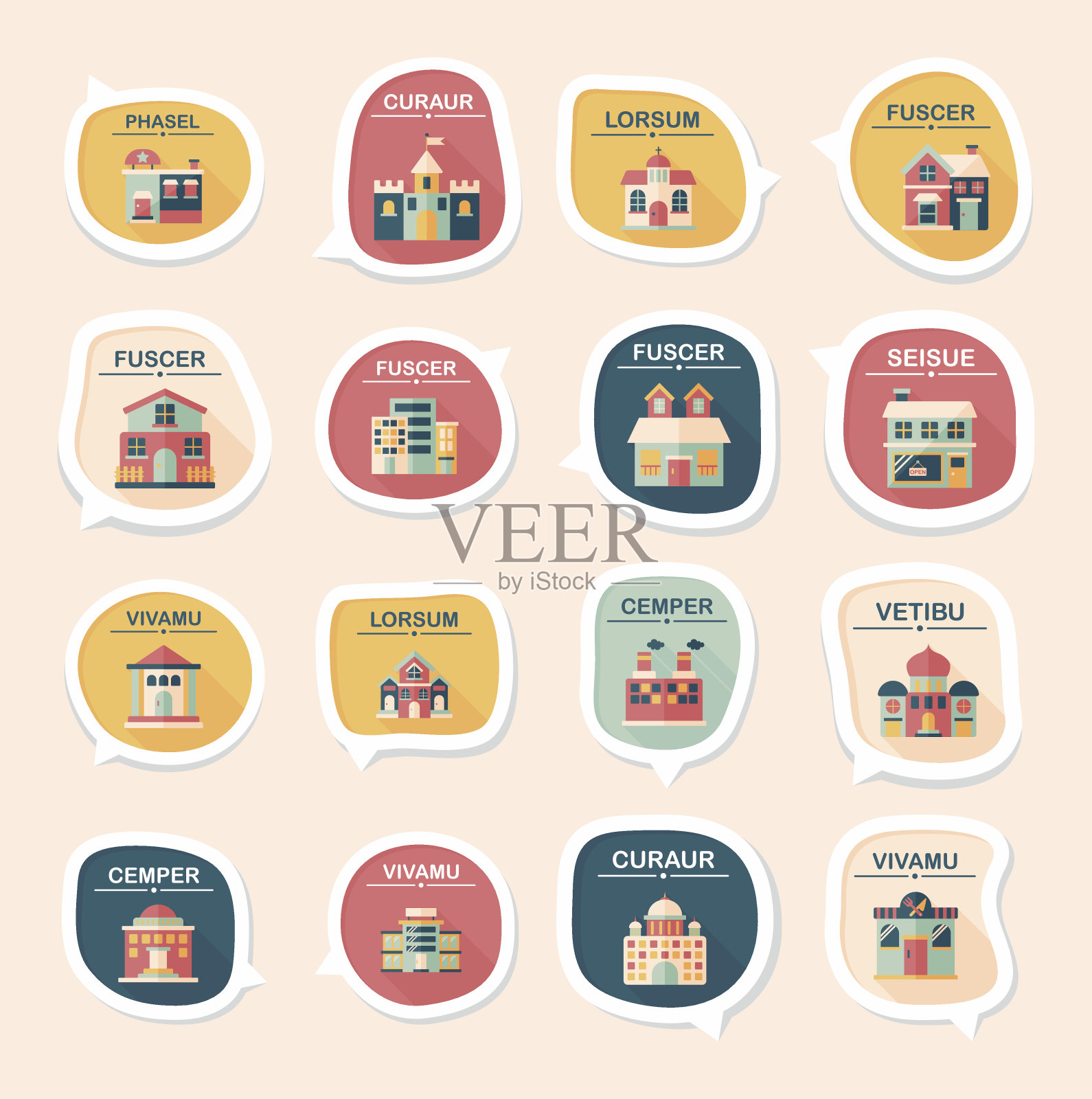 建筑语音泡泡平面设计背景设置，eps10插画图片素材