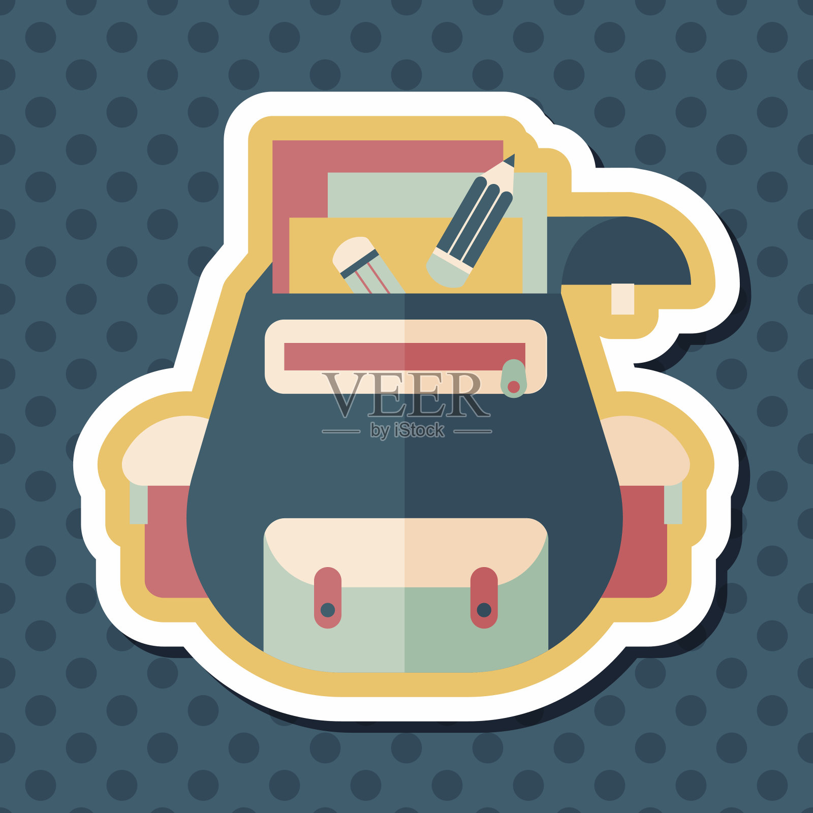 双肩包图标与长阴影，eps10插画图片素材