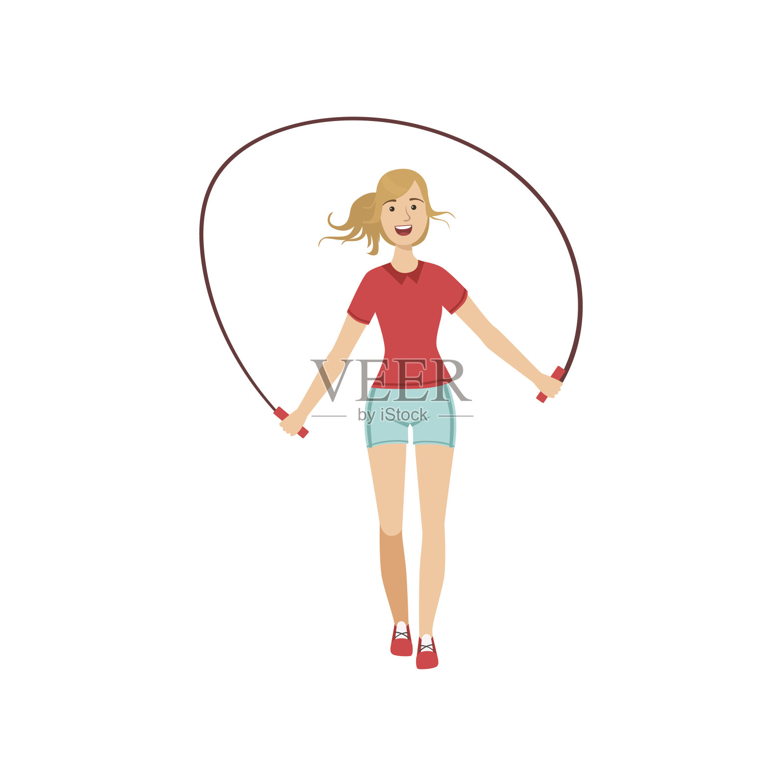 女子跳绳运动插画图片素材