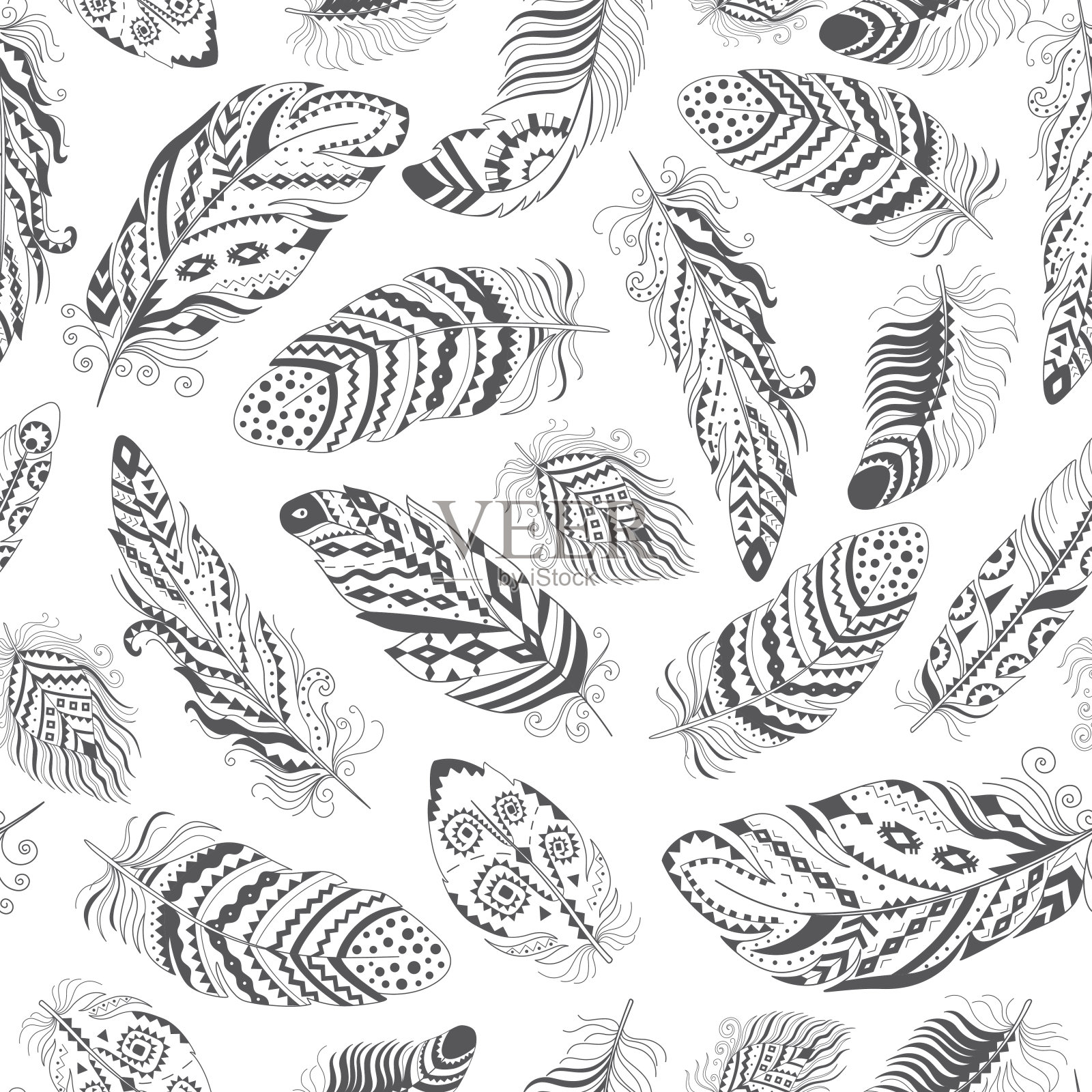 羽毛波西无缝图案。插画图片素材