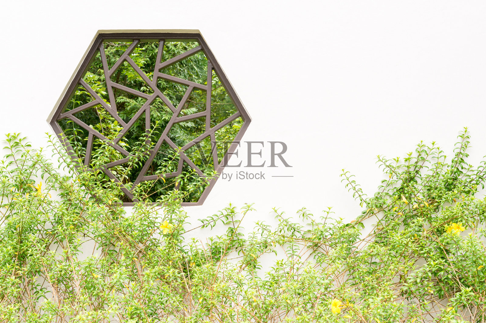 中式六角形风格的花园窗户照片摄影图片