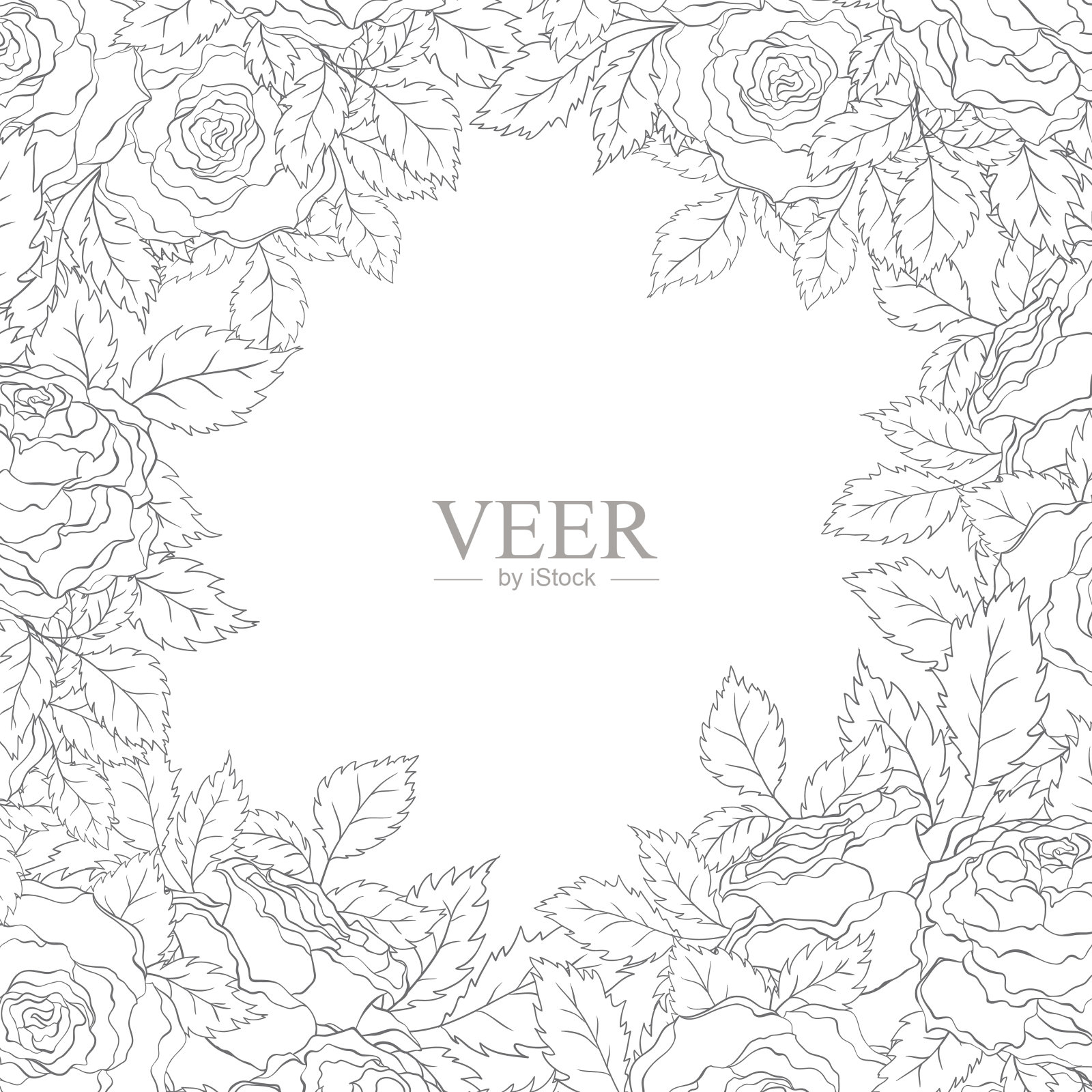 复古浪漫的框架与精致的玫瑰装饰。插画图片素材