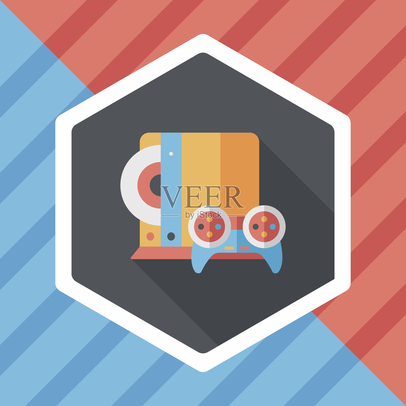 游戏机平面图标与长影子，eps10插画图片素材