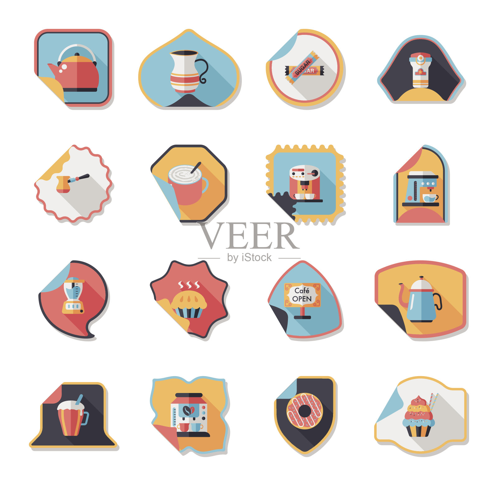 咖啡贴纸平面横幅背景设置，eps10图标素材