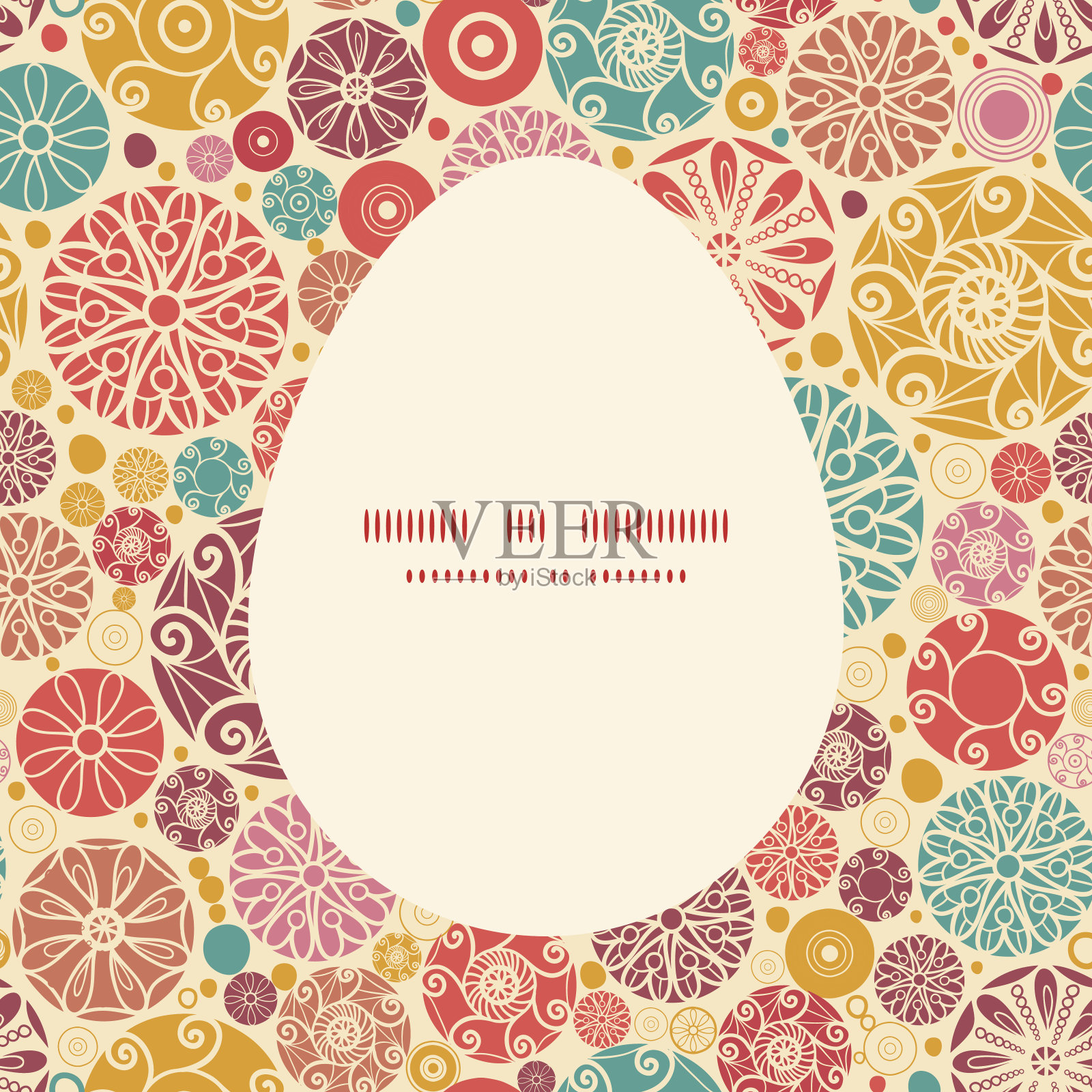 矢量抽象装饰圆复活节蛋轮廓框架卡模板插画图片素材