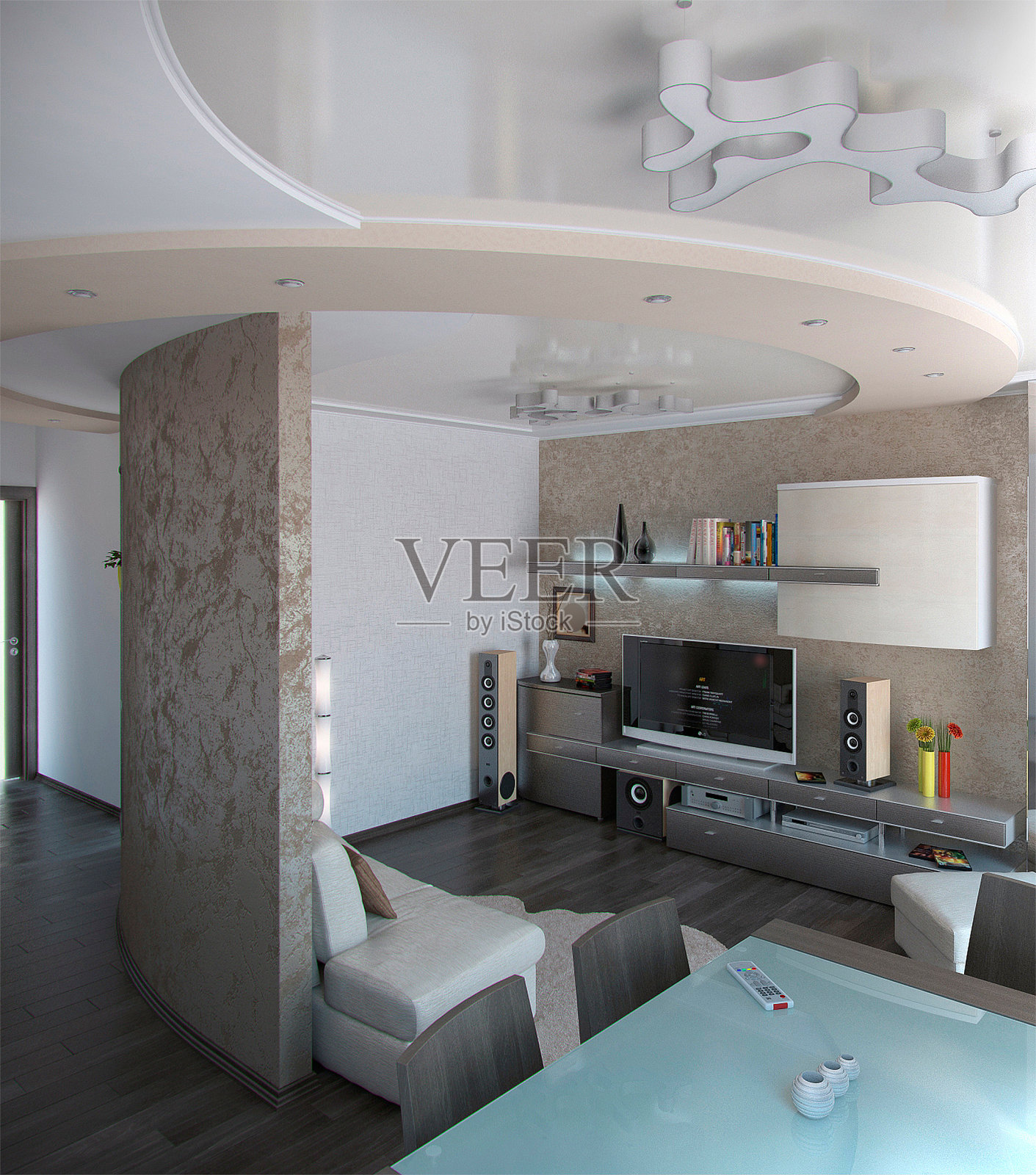 极简主义客厅，3D渲染照片摄影图片