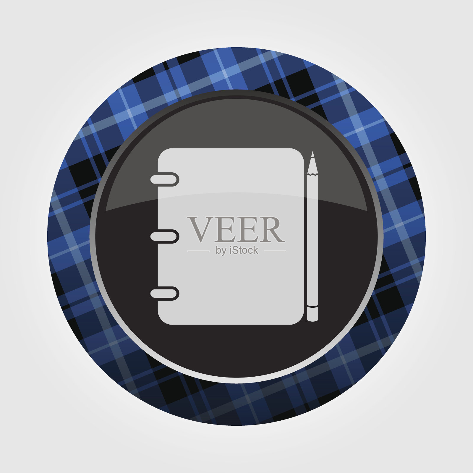 按钮蓝色，黑色格子-螺旋记事本，铅笔插画图片素材