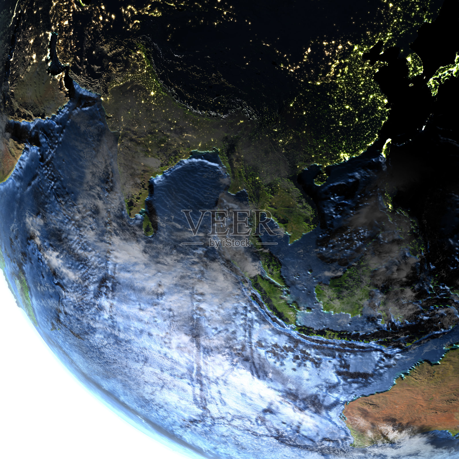 在地球上的东南亚，夜间可见的海底照片摄影图片